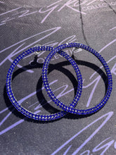 Load image into Gallery viewer, 3 Front facing rhinestone hoop bundle. Blue/Black/Red

