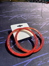 Load image into Gallery viewer, 3 Front facing rhinestone hoop bundle. Blue/Black/Red
